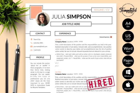 Download Creative Resume CV Template for Word &amp; Pages Julia Simpson - Premium Bundle